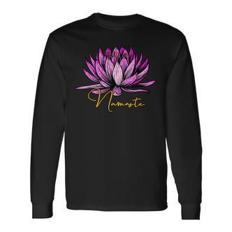 Lotusblüte Namaste Schwarzes Langarmshirts, Entspannendes Yoga-Motiv Tee - Seseable De