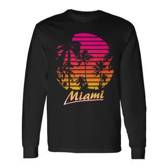 Miami 80S Summer Beach Palm Sunset Langarmshirts - Seseable De