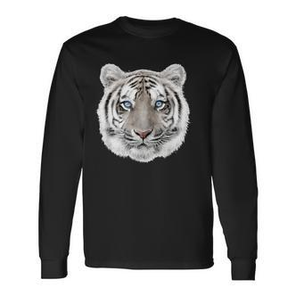 Schwarzes Langarmshirts mit Weißem Tiger-Gesicht, Tiermotiv Tee - Seseable De
