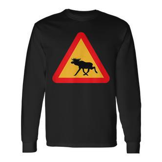Svenska Swedish Elk Crossing Sign Sverige Black S Langarmshirts - Seseable De