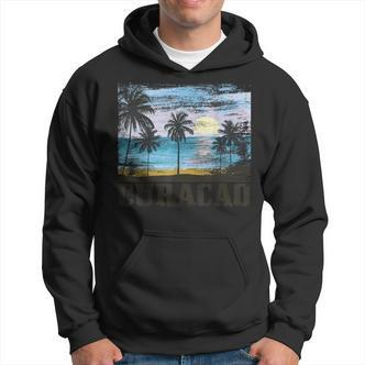 Curacao Vintage Palm Trees Surfer Caribbean Souvenir Gray Hoodie - Seseable De