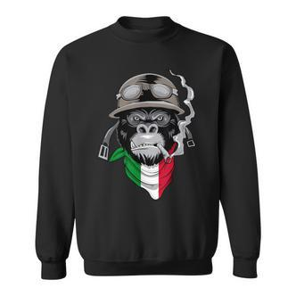 Aviator-Gorilla Grafik-Sweatshirt, Italienisches Flaggen-Schal Design, Schwarz - Seseable De