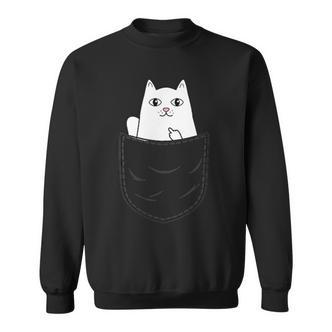 Cat Middle Finger Pocket Cat Gray Sweatshirt - Seseable De
