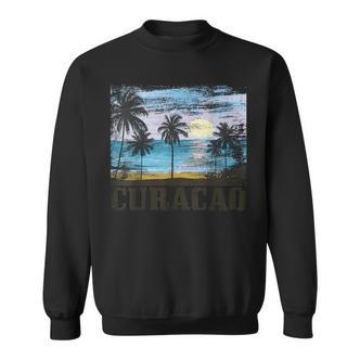 Curacao Vintage Palm Trees Surfer Caribbean Souvenir Gray Sweatshirt - Seseable De