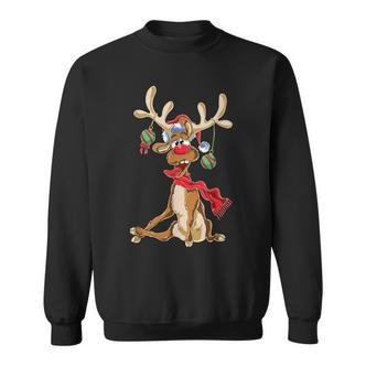Reindeer Christmas Antlers Short Sleeve Sweatshirt - Seseable De