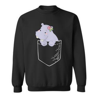 Hippopotamus in Tasche Schwarzes Sweatshirt, Lustiges Tiermotiv Tee - Seseable De