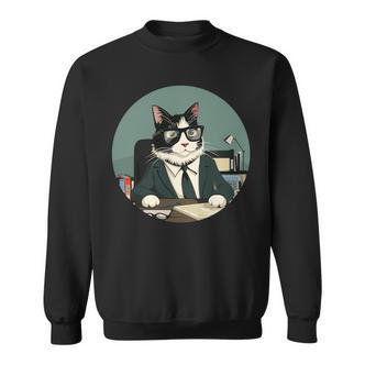 Lustiger Mitarbeiter Des Jahres Mit Dieser Lustigen Katze Mit Brille Sweatshirt - Seseable De
