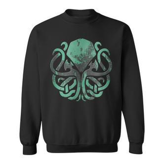 Schwarzes Kraken Sweatshirt mit Vintage-Mond Motiv in Grün - Seseable De