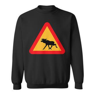 Svenska Swedish Elk Crossing Sign Sverige Black S Sweatshirt - Seseable De