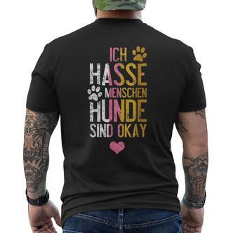 Ich Hasse Menschen Hunde Sind Ok Heart Vintage S T-Shirt mit Rückendruck - Seseable De