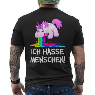 Ich Hasse Menschen Kotzendes Einhorn Unicorn Fun T-Shirt mit Rückendruck - Seseable De