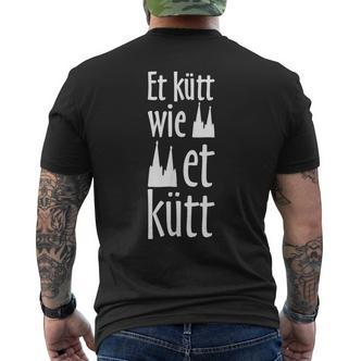 Schwarzes Kurzärmliges Herren-T-Kurzärmliges Herren-T-Shirt Kölscher Spruch Et kütt wie et kütt, Dom-Silhouette Motiv - Seseable De