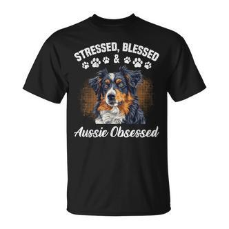 Australian Shepherd Stressed Blessed Aussie Lustig Besitzer T-Shirt - Seseable De