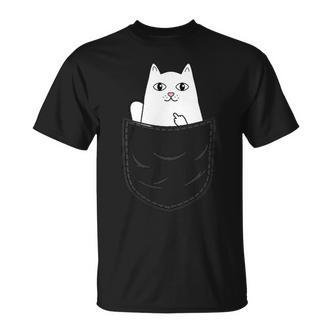 Cat Middle Finger Pocket Cat Gray T-Shirt - Seseable De