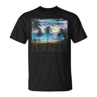 Curacao Vintage Palm Trees Surfer Caribbean Souvenir Gray T-Shirt - Seseable De