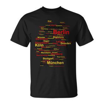 Deutschland Karte Umriss Städte Berlin Hamburg Köln Flagge T-Shirt - Seseable De