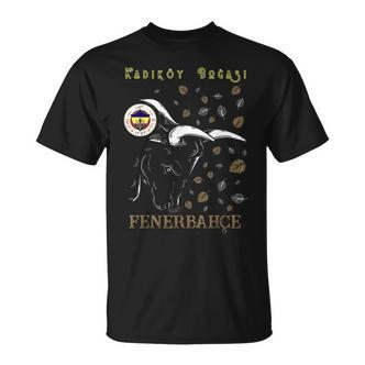 Fenerbahçe-Schwarzes T-Shirt mit Bullen-Grafik und Team-Emblemen - Seseable De