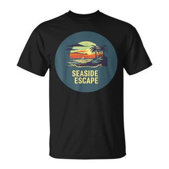 Flucht Am Meer Mit Palmen Und Sonnenuntergang Für Sommerfans T-Shirt - Seseable De