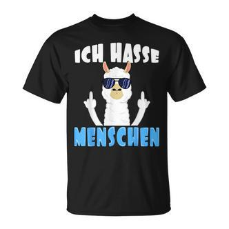 Ich Hasse Menschen Alpaca And Lama With Middle Finger S T-Shirt - Seseable De