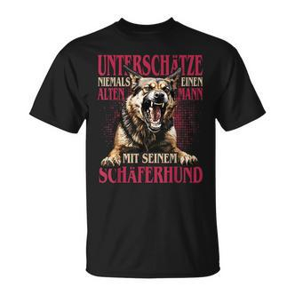German Shepherd Unterschätze Niemals Einen Alten Mann Mit Hund T-Shirt - Seseable De