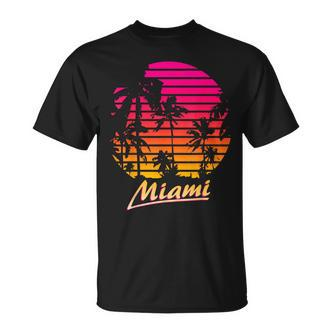 Miami 80S Summer Beach Palm Sunset T-Shirt - Seseable De