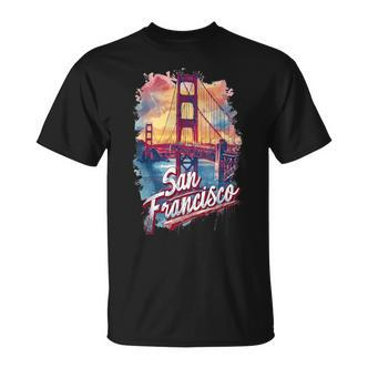 San Francisco Golden Gate Bridge Watercolour Souvenir T-Shirt - Seseable De