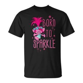 Schwarzes T-Shirt Born to Sparkle mit Cartoon-Figur, Glitzernder Aufdruck - Seseable De