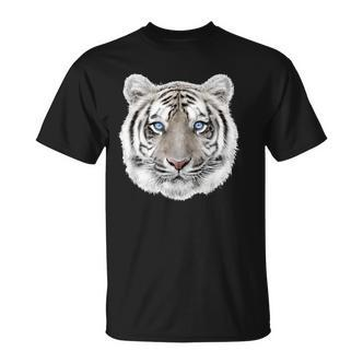 Schwarzes T-Shirt mit Weißem Tiger-Gesicht, Tiermotiv Tee - Seseable De
