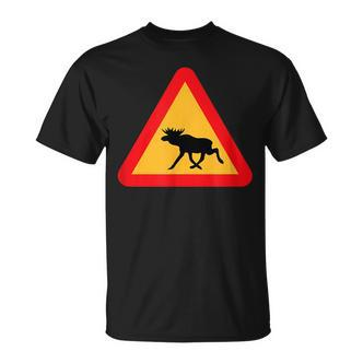 Svenska Swedish Elk Crossing Sign Sverige Black S T-Shirt - Seseable De