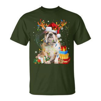 English Bulldog Christmas Dog Reindeer T-Shirt - Seseable De