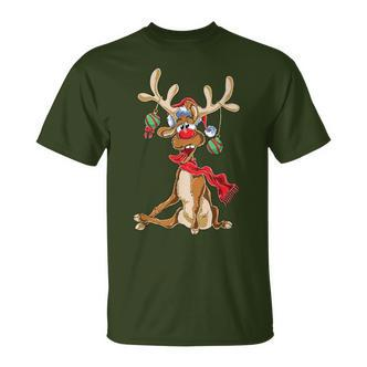 Reindeer Christmas Antlers Short Sleeve T-Shirt - Seseable De