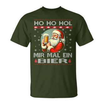 Ho Ho Hol Mir Mal Ein Bier Santa Christmas Black T-Shirt - Seseable De