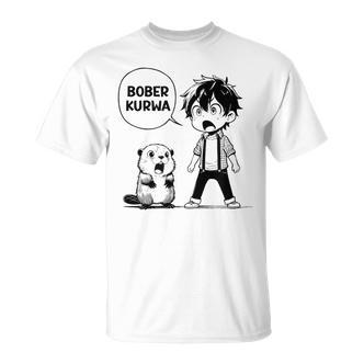Bóbr Bober Kurwa Internet Meme Anime Manga Beaver T-Shirt - Seseable De