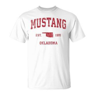 Mustang Oklahoma Ok Vintage Sports Red Print T S T-Shirt - Seseable De