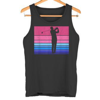 Adrette Retro Golfer Sonnenuntergang Pink Blau Golfer Ästhetischeibes Tank Top - Seseable