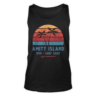Amity Island Surf 1974 Surf Shop Sunset Surfing Vintage Tank Top | Mazezy AU