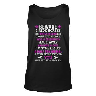 Beware I Ride Horses Horse Lover Girls Riding Racing Tank Top | Mazezy
