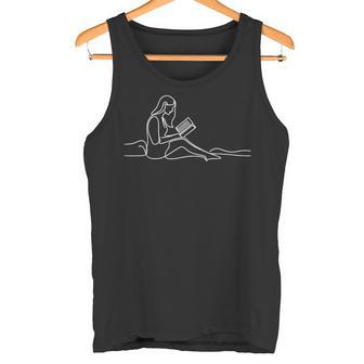 Buch One Line Kunst Zeichnen Lesen Tank Top - Seseable