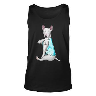 Bull Terrier Tattoos I Love Dad Sitting Father's Day Tank Top | Mazezy