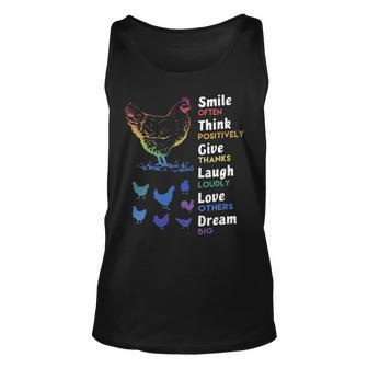 Chicken Smile Often Think Positively Give Thanks Laugh Loudly Love Others Dream Big Tank Top | Mazezy