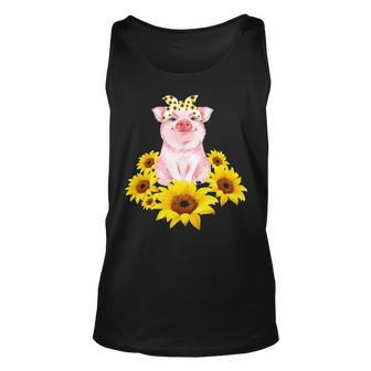 Cute Piggy With Sunflower Tiny Pig With Bandana Tank Top | Mazezy
