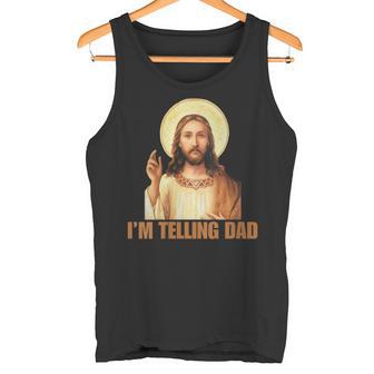 Damen Lustiges „Ich Erzähle Papa“ Lustiges Religiöses Christliches Jesus-Meme Mit-Ausschnitt Tank Top - Geschenkecke