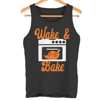 Damen Wake & Bake Thanksgiving Truthahn Lustiger Papa Witz Friendsgiving Mit-Ausschnitt Tank Top - Geschenkecke