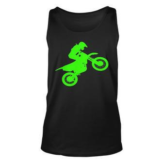 Dirt Bike Rider Silhouette Neon Green Tank Top | Mazezy