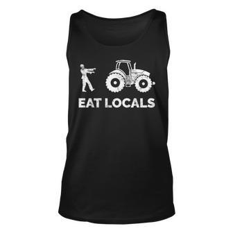 Eat Locals Zombie Chasing Farmer Tractor Tank Top | Mazezy UK