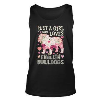 English Bulldog Just A Girl Who Loves Dog Flower Floral Tank Top | Mazezy