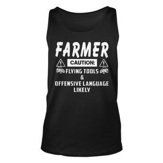 Farmer Caution Flying Tools And Offensive Language Tank Top | Mazezy AU