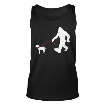 Bigfoot Walking With Bull Terrier Dog Tank Top | Mazezy