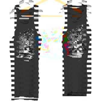 Gato Como Dj Y Djing Tocadiscos Edm Arte Pop Colorido Y Deejay Camiseta sin mangas - Regaloses
