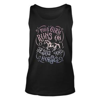 This Girl Runs Jesus And Horses Horse Riding Equestrian Tank Top | Mazezy